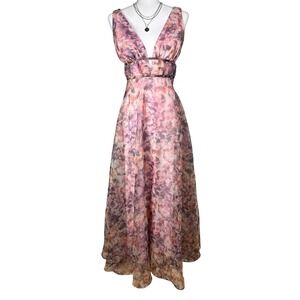 strapless open back dress Lillee Tiered Maxi Dress - Pink Floral main image 1